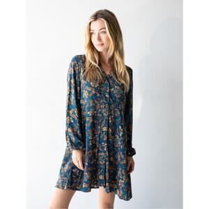 Natural Life Ansley Blue Paisley Floral Mini Dress XL